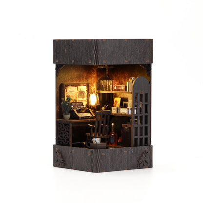 3D hand-assembled detective agency miniature scene wooden building model with sensor lighting
