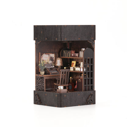 3D hand-assembled detective agency miniature scene wooden building model with sensor lighting