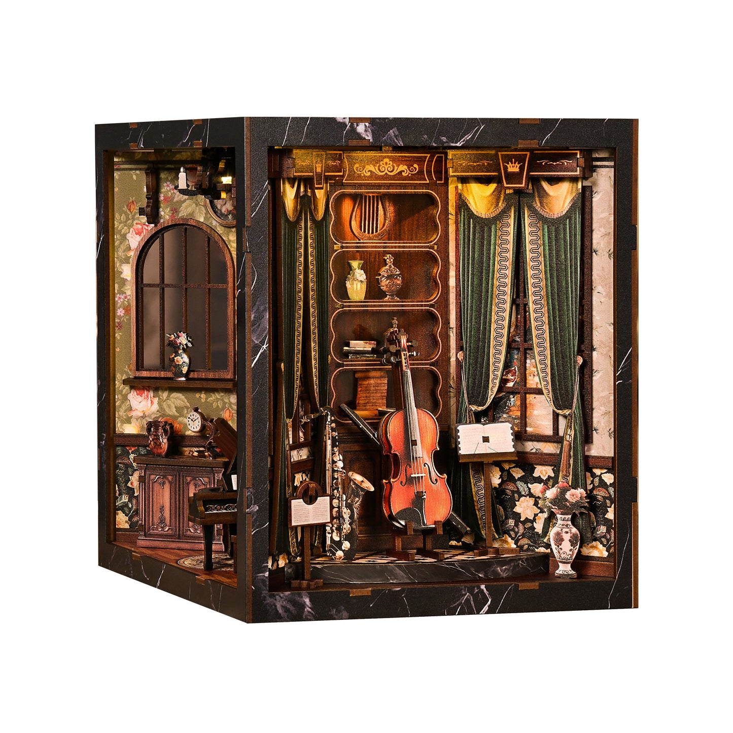 European Melody Musicaln strument BOX New DIY hut Ou Yunle box model house creative four-sided three-dimensional assembly book stand cross-border booknook