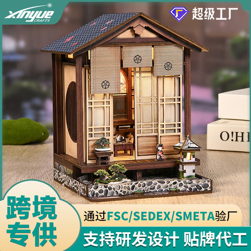 Directly from the manufacturer DIY wooden book moss lamp and court, three-dimensional puzzle hut model, toy three-dimensional DIY hut