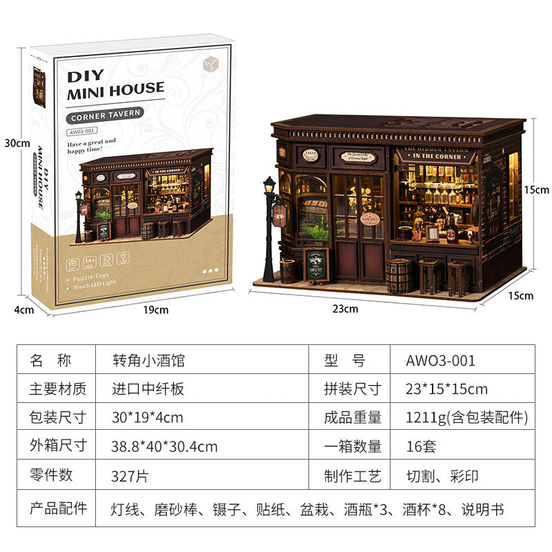 Cross-border explosion corner tavern DIY bookend hut booknook bookend assembly model house DIY ornament