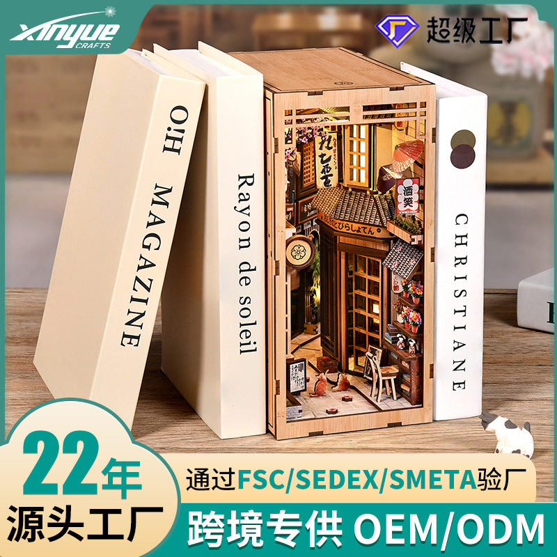 Japanese bookend DIY hut cat stay alley 3d wooden three-dimensional hand-assembled bookend model building toy