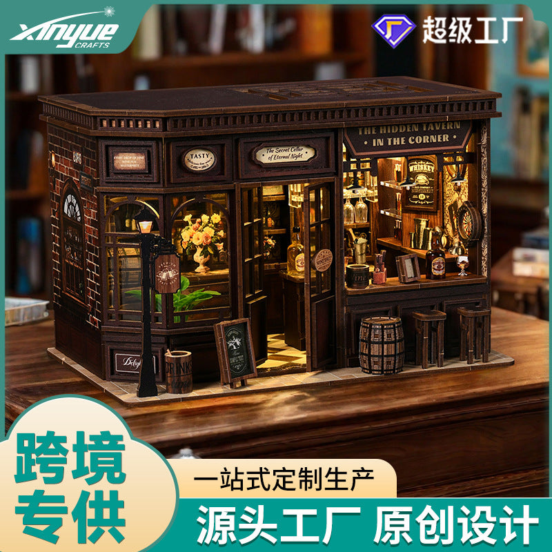 Cross-border explosion corner tavern DIY bookend hut booknook bookend assembly model house DIY ornament
